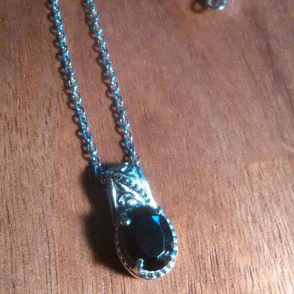 Thai Black Spinel Stainless Steel Pendant Necklace - Picture 1 of 9